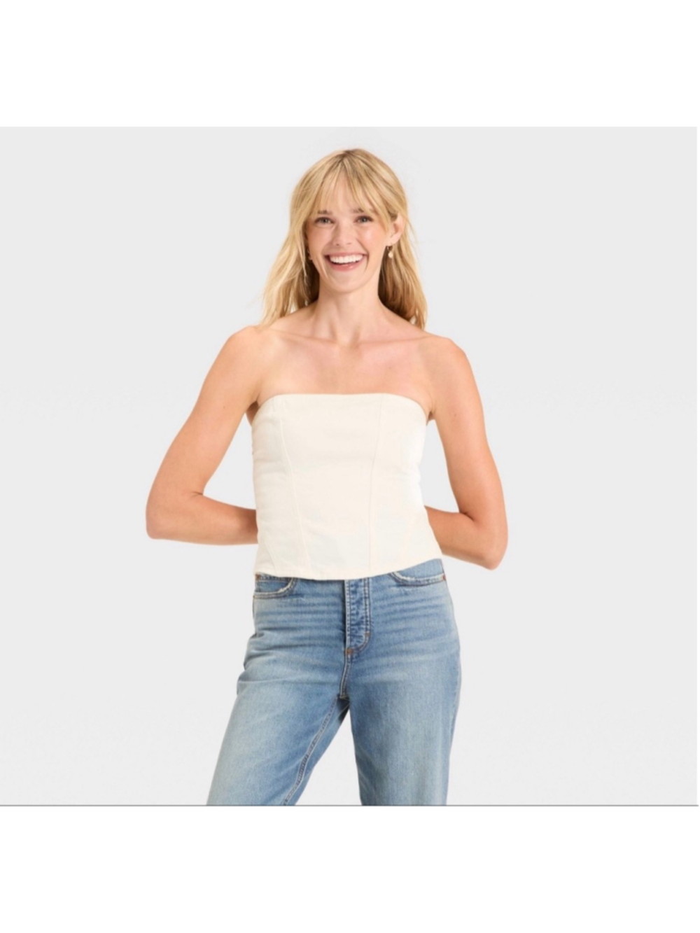 Women's Denim Corset Tube Top - Universal Thread™ White 2 NWT